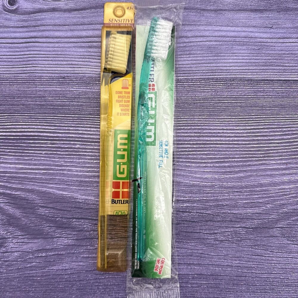 2 LOT GUM 434 SENSITIVE Full Head Angle Handle DOME TRIM Toothbrush Discontinued